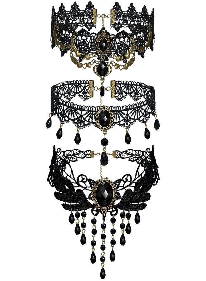 Nylry 3PCS Gothic Necklaces for Women Black Choker Collar Necklaces for Women Witch Goth Necklace Sexy Lace Choker Set Statement Punk Necklace Cosplay Vampire Accessories Gothic Halloween Jewelry-3pcs - Image 1